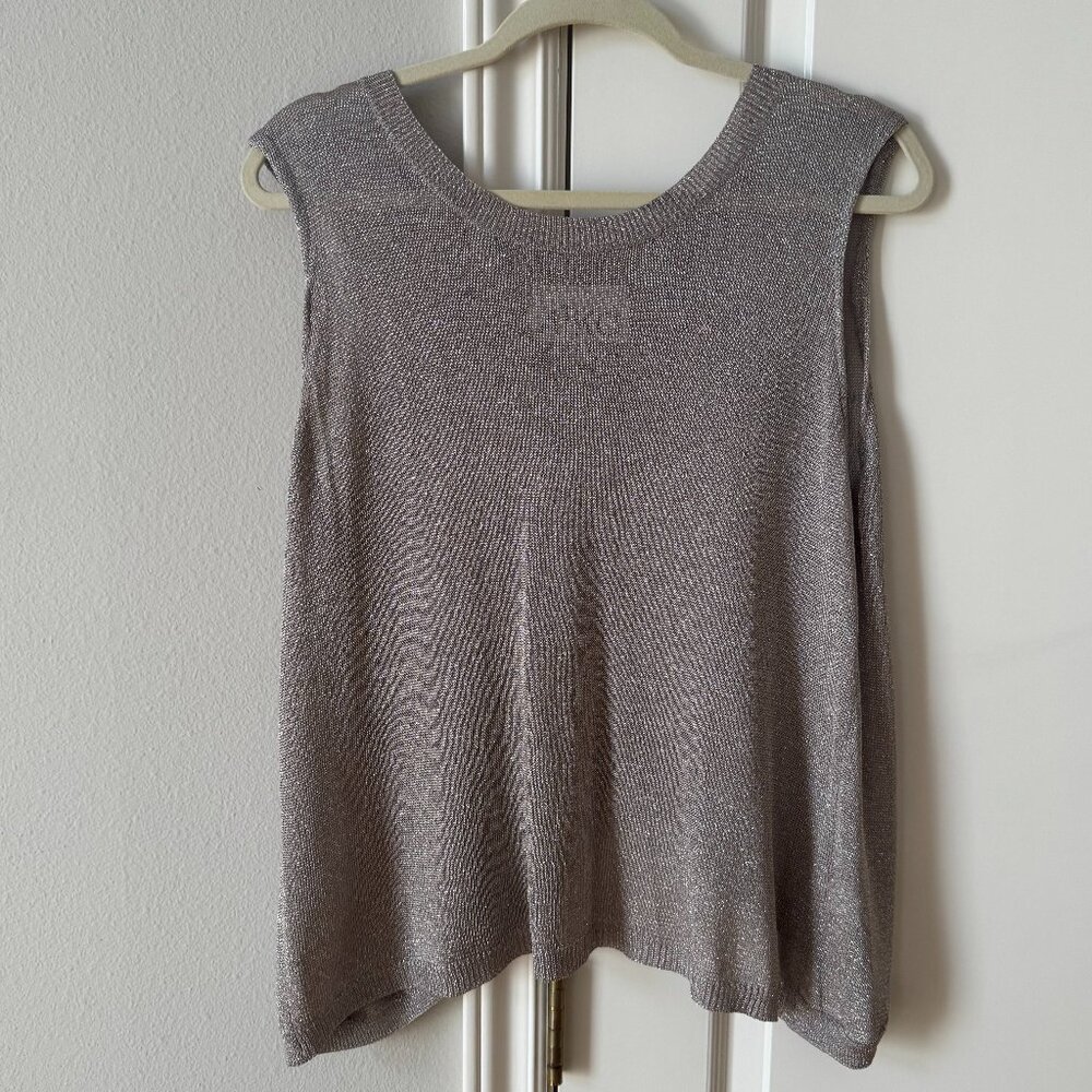AIKO Sheer Silver Metallic Knit Tank Size M